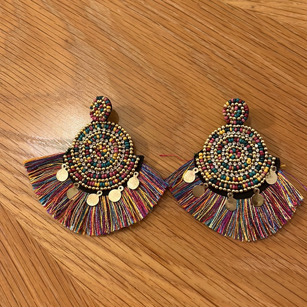 Beaded and tassel earrings used good condition no missing beads some tarnish